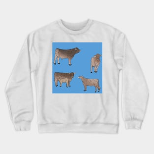 Brown Swiss Cows Pattern Blue Crewneck Sweatshirt